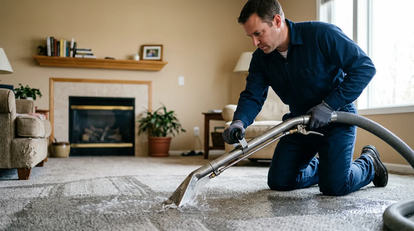 Water damage restoration technician working near Canton Center, CT